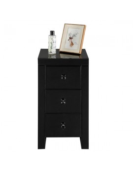 [US-W]Mirrored Glass Bedside Table with Three Drawers Black