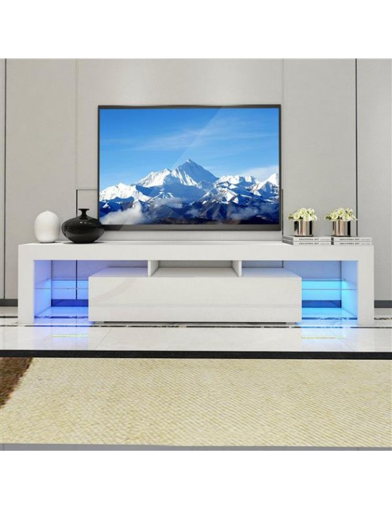Large 200CM LED TV Stand Cabinet Unit Modern High Gloss Door LED Light White