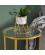 [40.5 x 40.5 x 61]cm Simple Cross Foot Single-Layer Glass Round Edge Table 40.5 Round Gold
