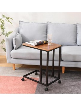 C Table Sofa Side End Tables for Living Room Couch Table Slide Under Mobile Snack Side Table for Coffee Laptop with Wheels Wood Look Over Bed Table Metal Frame