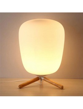 Ultra Modern Mini Fashion Frosted Glass Lampshade and Wooden Bracket Texture Study Table Lamp with Light Source US Plug