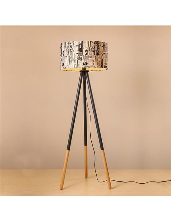Creative Warm Personality Round Wood Vertical Tripod Floor Lamp with Light Source US Plug