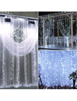 18M x 3M 1800-LED Warm White Light Romantic Christmas Wedding Outdoor Decoration Curtain String Light US Standard  White ZA000939