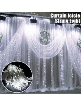 6M x 3M 600-LED Light Romantic Christmas Wedding Outdoor Decoration Curtain String Light US Standard Cool White ZA000931