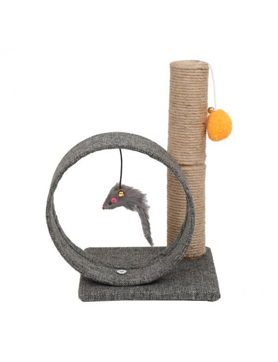 13" Cat Climb Holder Tower Cat Tree Linen Circular Ring with Toys Linen Gray