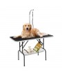 48" Foldable Pet Grooming Table with Mesh Tray and Adjustable Arm Silver Base with Black Table