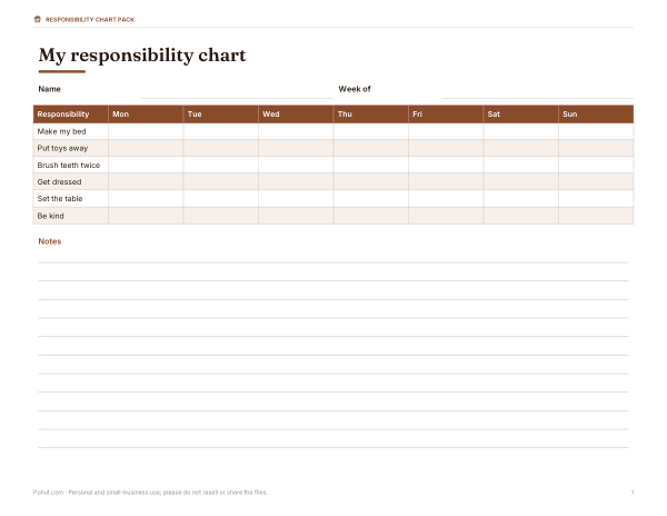 Preview of Printable Responsibility Chart for Kids